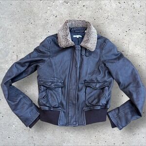 Vince Dark Brown Bomber Jacket with Shearling Collar